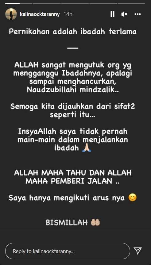 Unggahan Kalina istri Vicky Prasetyo Unggahan Kalina istri Vicky Prasetyo