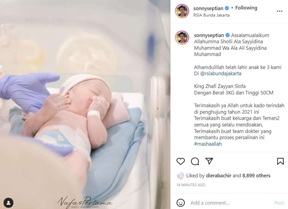 Anak ketiga Sonny Septian dan Fairuz