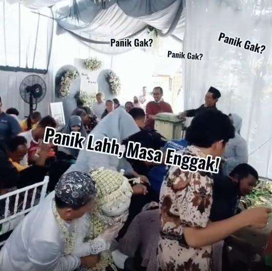 Pesta pernikahan ricuh, tak pedulikan pengantin, semua pada rebutan saweran.
