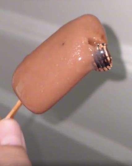 Lagi makan es krim, lihat ada benda aneh menonjol.