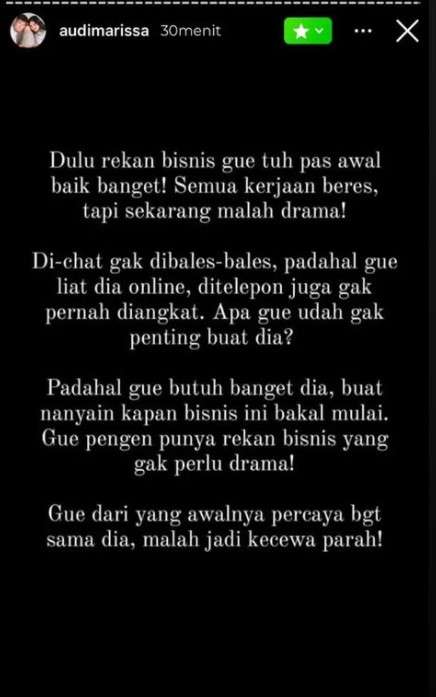 Curhatan Audi Marissa tentang rekan bisnisnya