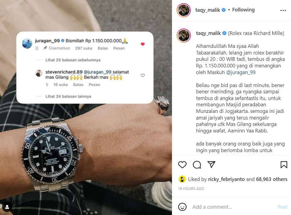 Jam tangan Taqy Malik dilelang
