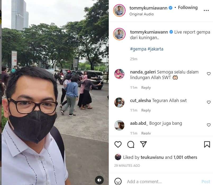 Unggahan Tommy Kurniawan soal gempa