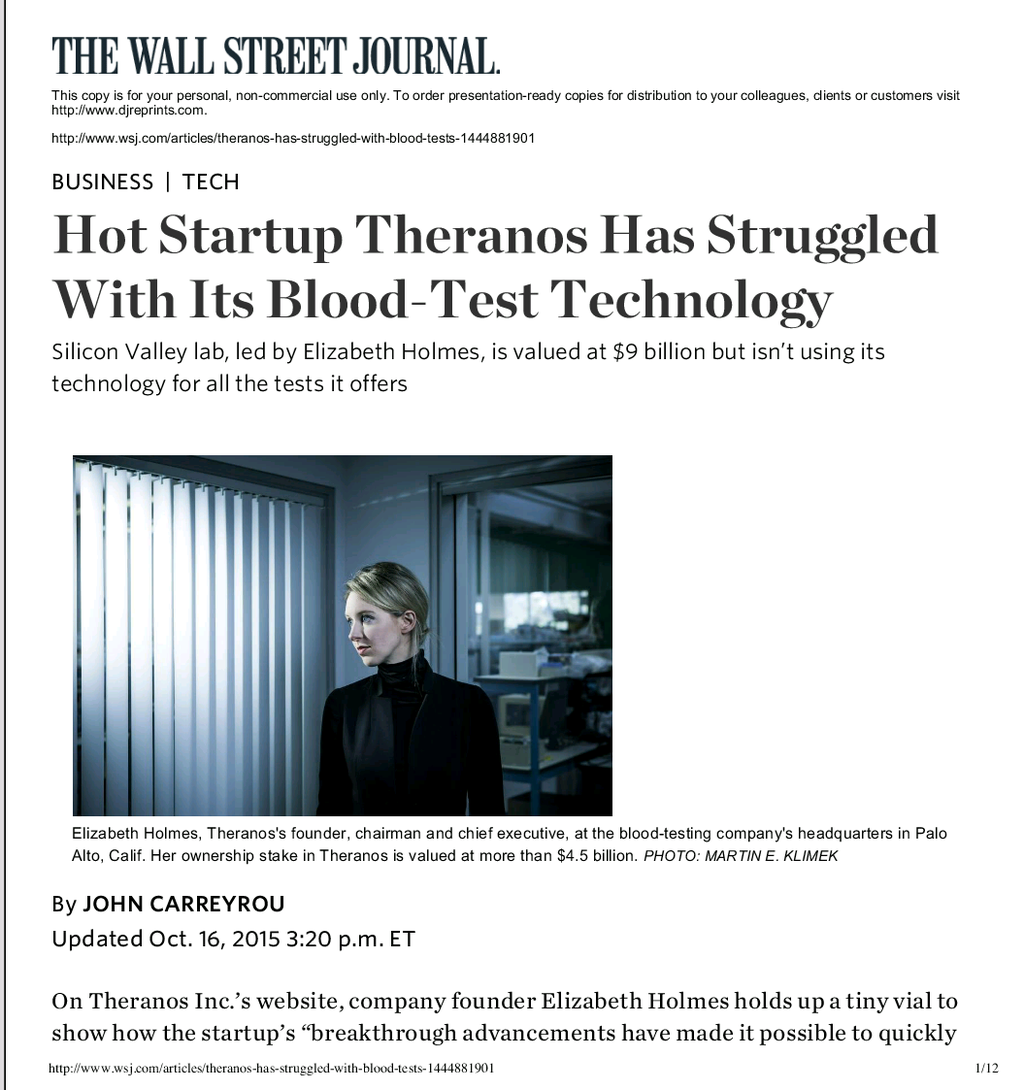 Artikel John Carreyou di Wall Street Journal Artikel John Carreyou di Wall Street Journal