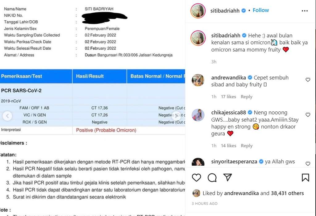 Sibad umumkan positif covid 19