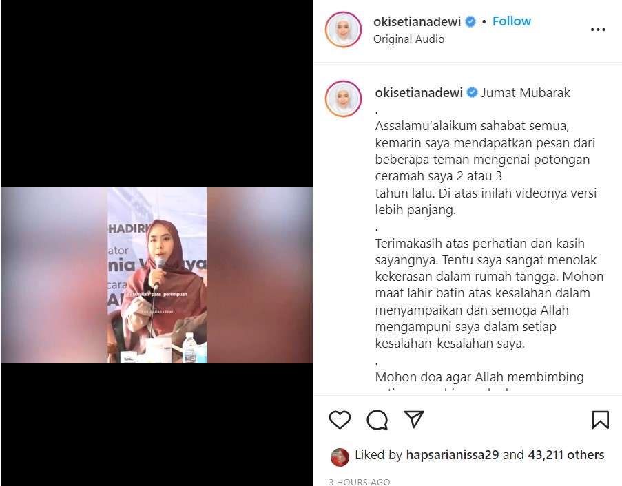 Klarifikasi Oki Setiana Dewi