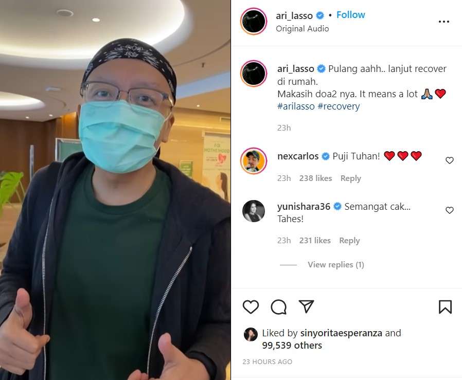 Ari Lasso kelaur dri rumah sakit