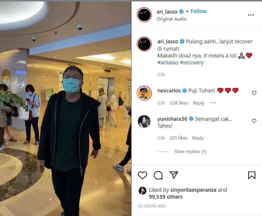 Ari Lasso keluar dari rumah sakit