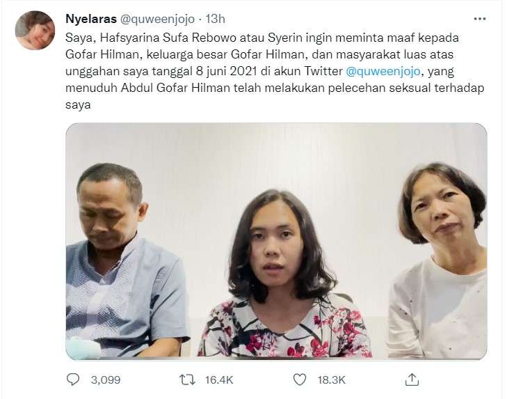 Syrin minta maaf ke Gofar Hilman