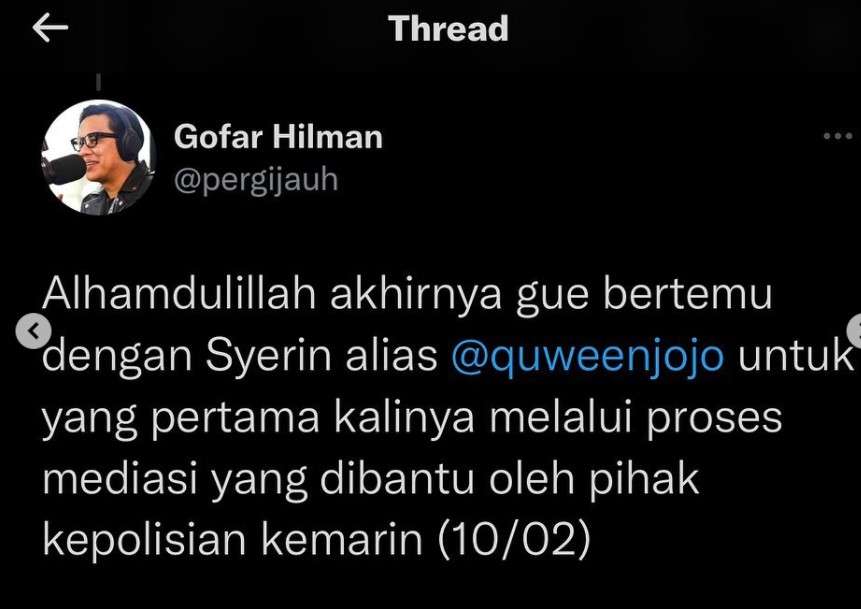 Tanggapan Gofar soal Syerin