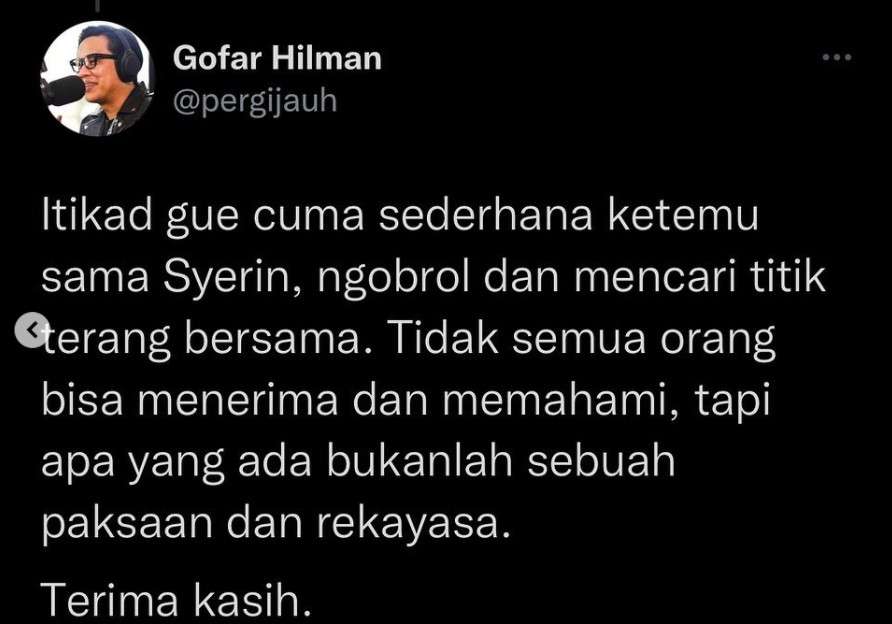 Tanggapan Gofar soal Syerin