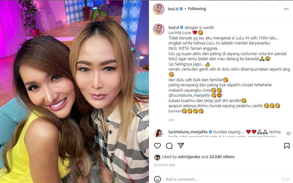 Unggahan Inul tentang Lucinta Luna