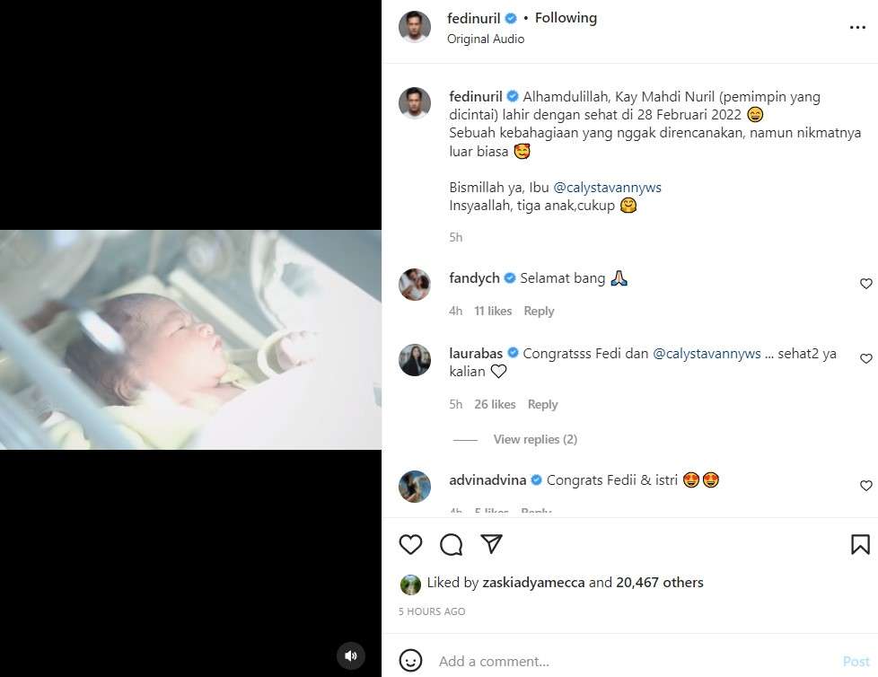 Anak ketiga Fedi Nuril