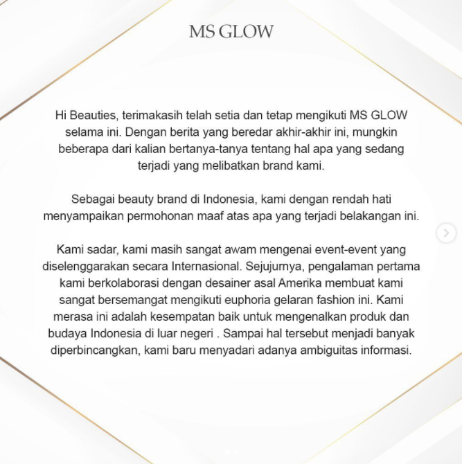 Permintaan Maaf MS Glow
