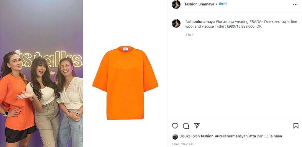 Kaus oranye Luna Maya