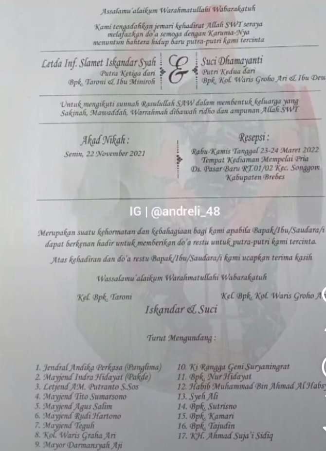 Undangan pernikahan TNI gadungan
