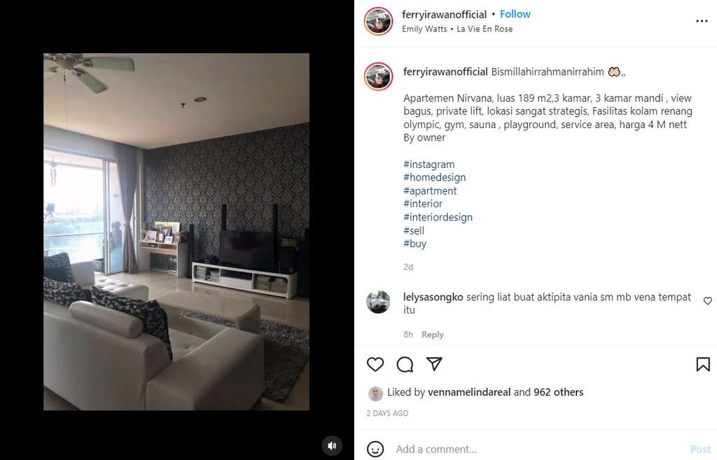 Apartemen Venna Melinda dijual