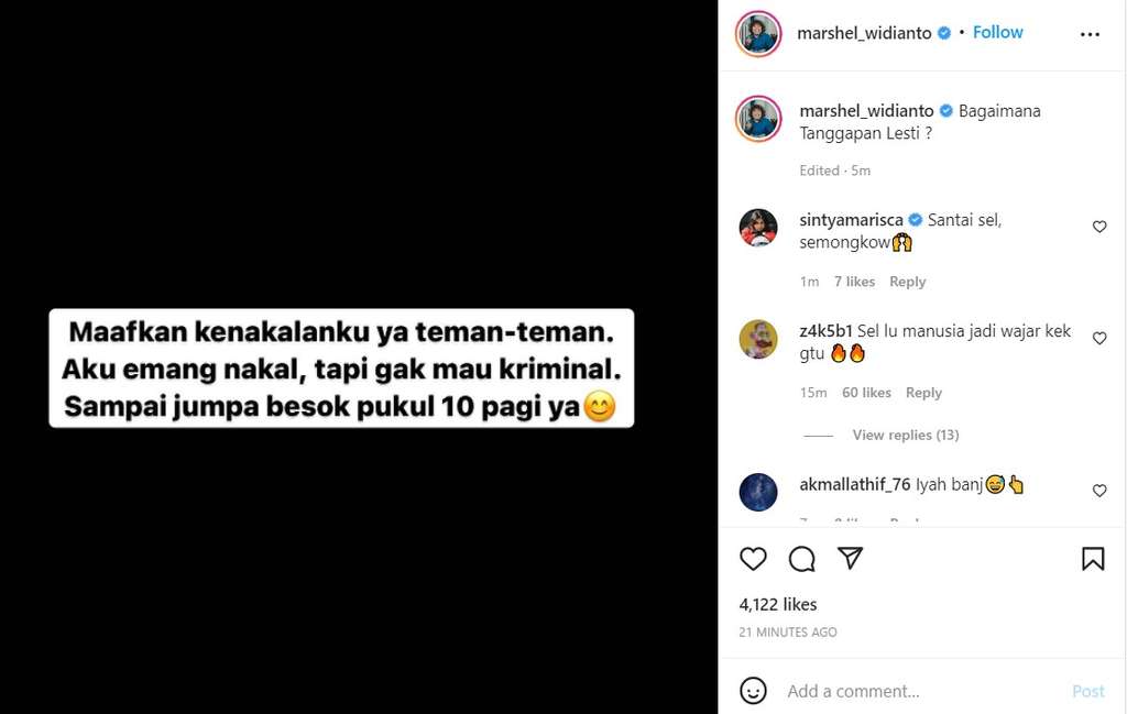 Unggahan Marshel Widianto