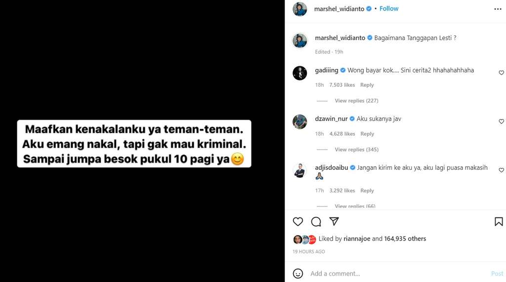 Unggahan Marshel Widianto