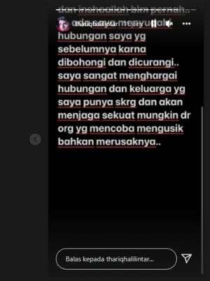 Tangkapan layar instagram story Thariq Halilintar