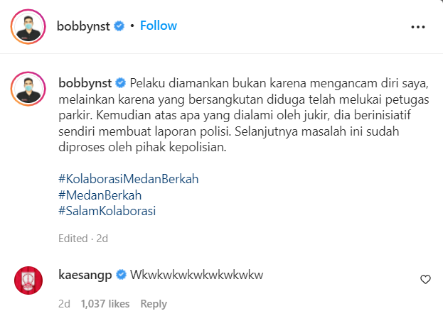 Kaesang komentari unggahan Bobby