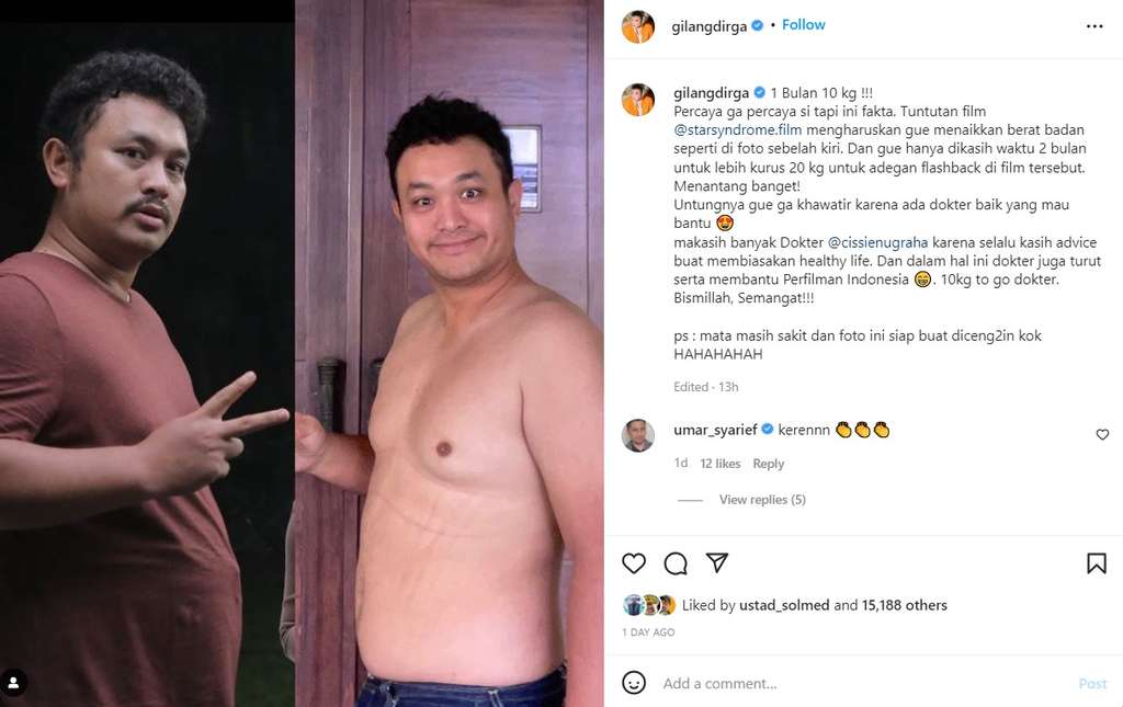 Gilang Dirga berhasil menurunkan berat badan