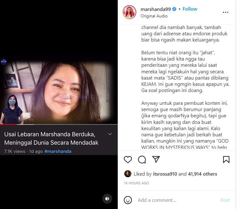 Marshanda dikabarkan meninggal dunia