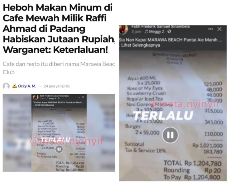 Tagihan makan di Beach Club Raffi Ahmad viral di media sosial Tagihan makan di Beach Club Raffi Ahmad viral di media sosial