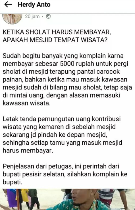 Viral masuk masjid wajib bayar Rp5.000