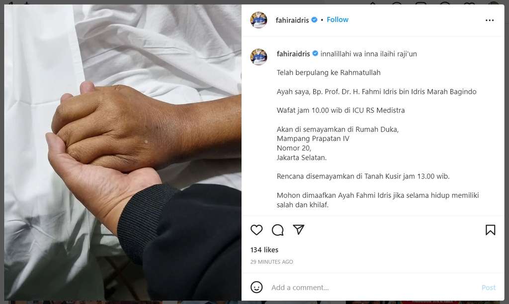 Pengumuman Fahmi Idris meninggal dunia