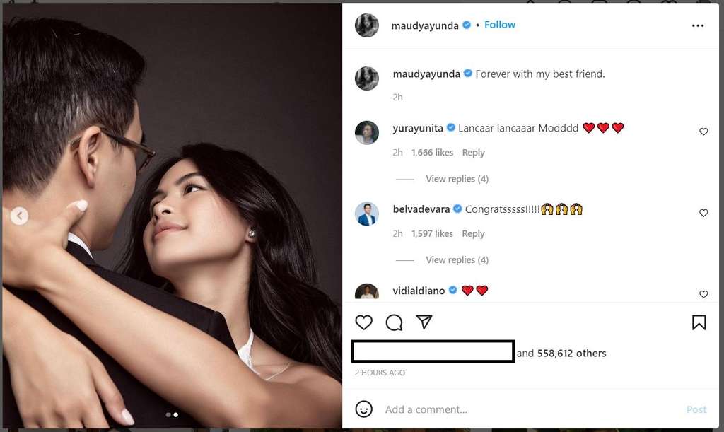 Maudy Ayunda dan pasangan pria misterius (Instagram @maudyayunda)