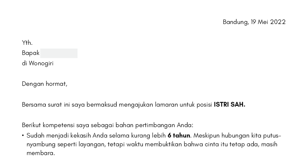 Ajukan Surat Lamaran Jadi Istri, Isi CV Wanita Ini Bikin Salfok