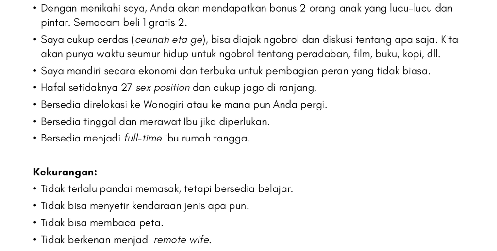 Ajukan Surat Lamaran Jadi Istri, Isi CV Wanita Ini Bikin Salfok