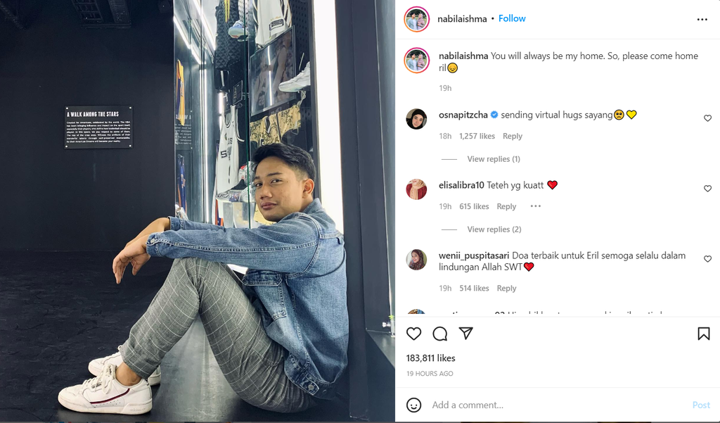 Unggahan kekasih Eril, Nabila Ishma Nurhabibah