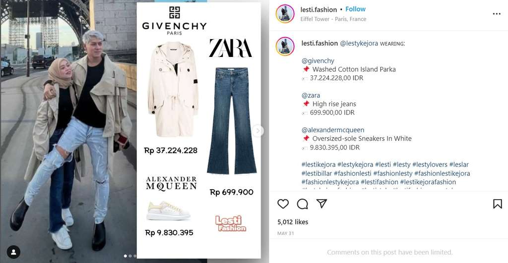 harga outfit Lesti Kejora