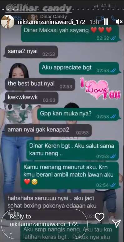Chat Nikita Mirzani ke Dinar Candy