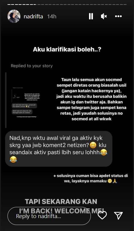 Klarifikasi Nadya Arifta