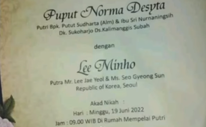 Lee Min Ho nikahi wanita asal Batang