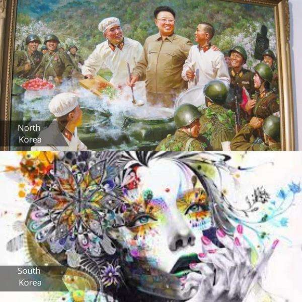 Potret perbedaan kehidupan di Korut dan Korsel.