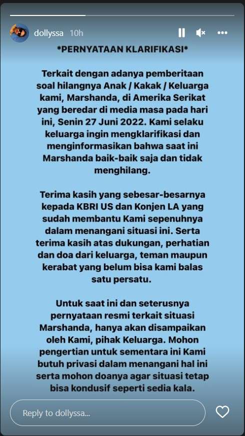 Pernyataan resmi Alyssa