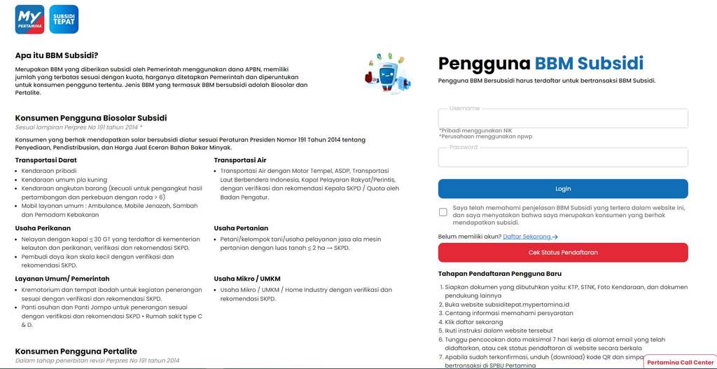 tampilan websiten untuk mendaftar mypertamina.id