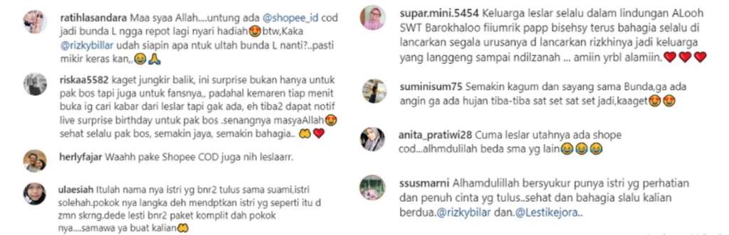 Komentar netizen di kolom komentar Instagram @rizkybillar dan @lestykejora
