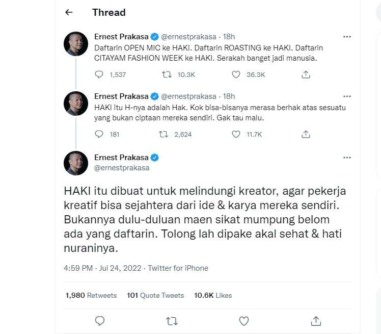 Komentar Ernest Prakasa