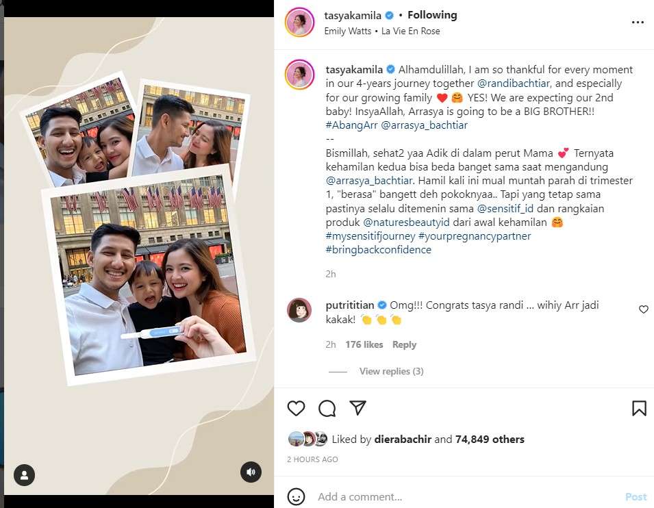 Tasya Kamila umumkan kehamilan anak kedua