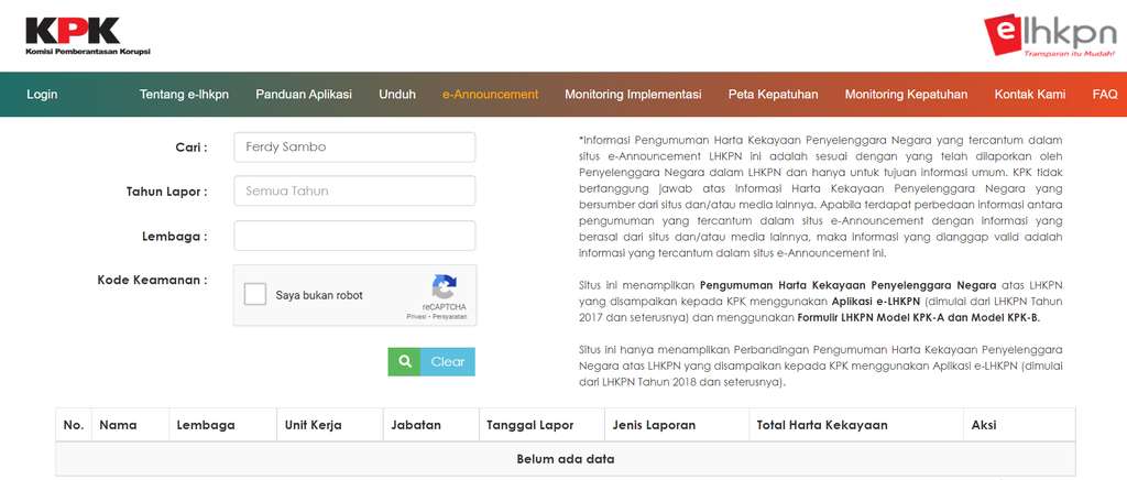 e-lhkpn Ferdy Sambo.