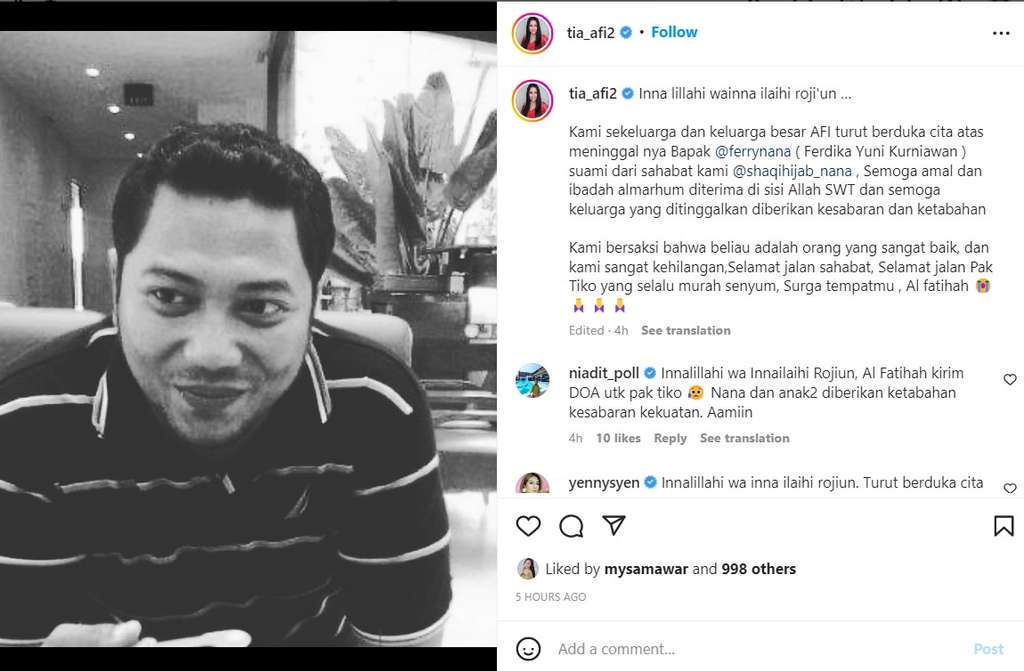 Tia AFI menyampaikan kabar duka Tia AFI menyampaikan kabar duka