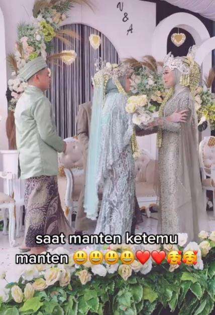 Pengantin jadi tamu resepsi pernikahan sahabatnya.