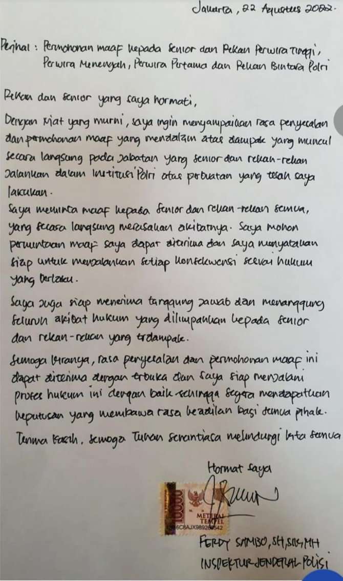 surat ferdy sambo