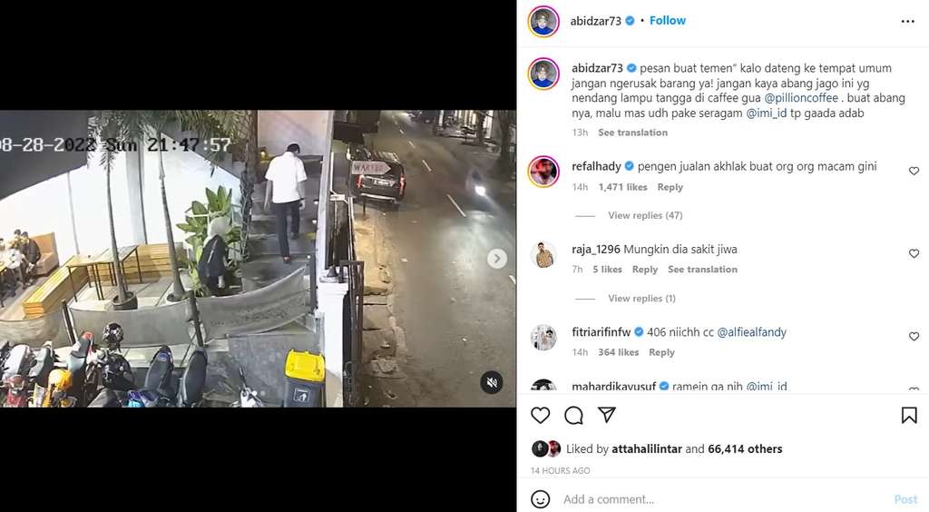 Video pria ruasak lampu kafe Abizar