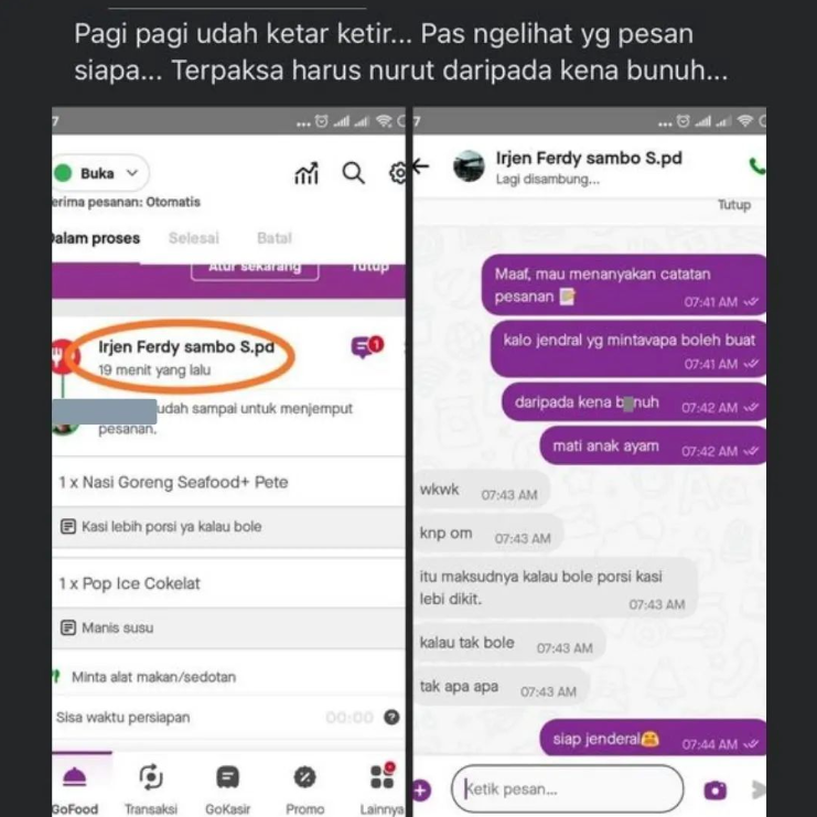 Viral Pengemudi Ojol Ketar-ketir Dapat Orderan dari Ferdy Sambo Viral Pengemudi Ojol Ketar-ketir Dapat Orderan dari Ferdy Sambo